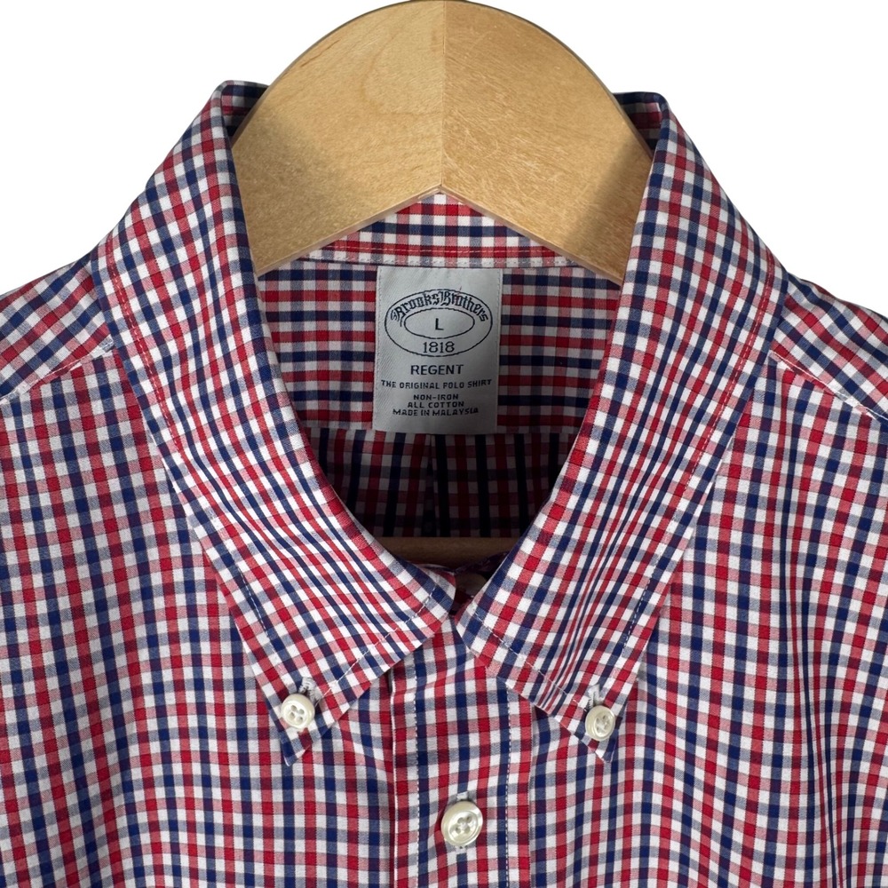 Brooks Brothers Regent Fit Gingham Shirt Mens L Red Blue Non-Iron Button Down